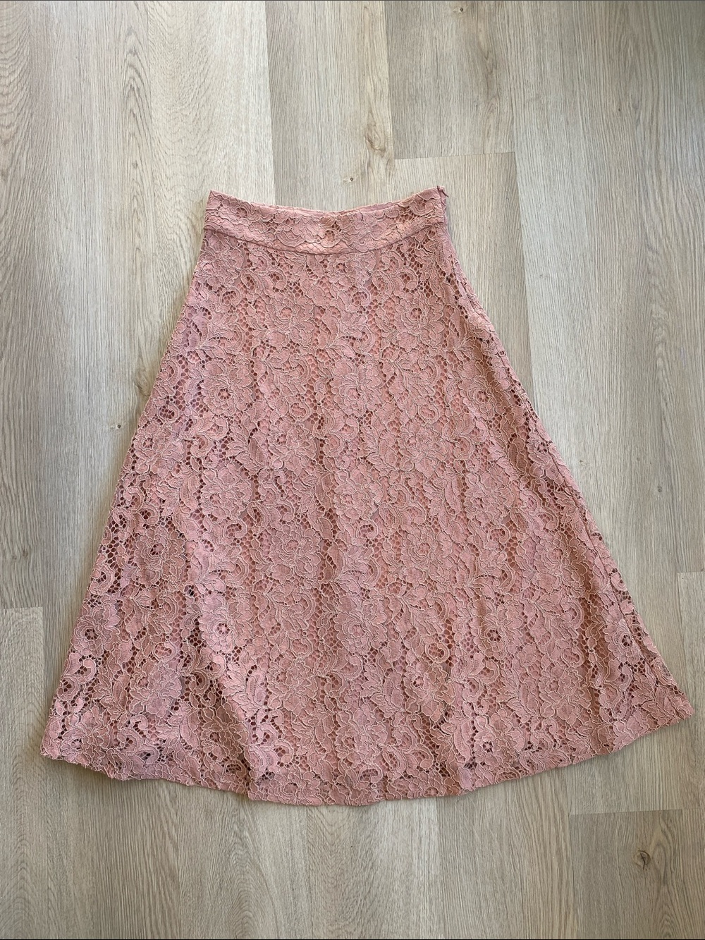 Zara Dusty Rose Floral Lace Midi Skirt NWT Size M Romantic A-Line - Picture 2 of 10